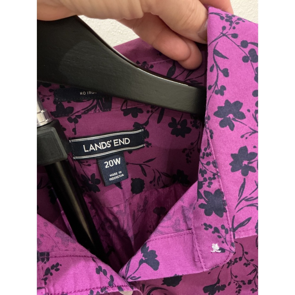 Lands End Womens 20W No Iron Supima Cotton Floral Button Down Shirt Purple - Picture 2 of 5